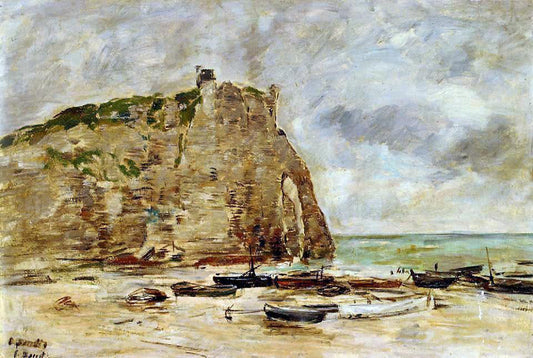  Eugene-Louis Boudin Etretat, Beached Boats and the Cliff of Aval - Canvas Print