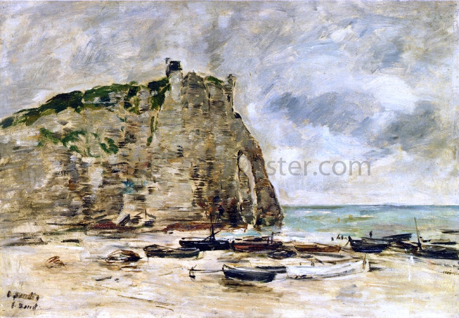  Eugene-Louis Boudin Etretat, Beached Boats and the Falaise d'Aval (study) - Canvas Print