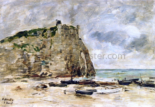  Eugene-Louis Boudin Etretat, Beached Boats and the Falaise d'Aval (study) - Canvas Print