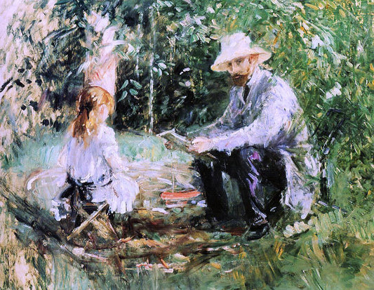  Berthe Morisot Eugene Manet and His Daughter in the Garden - Canvas Print