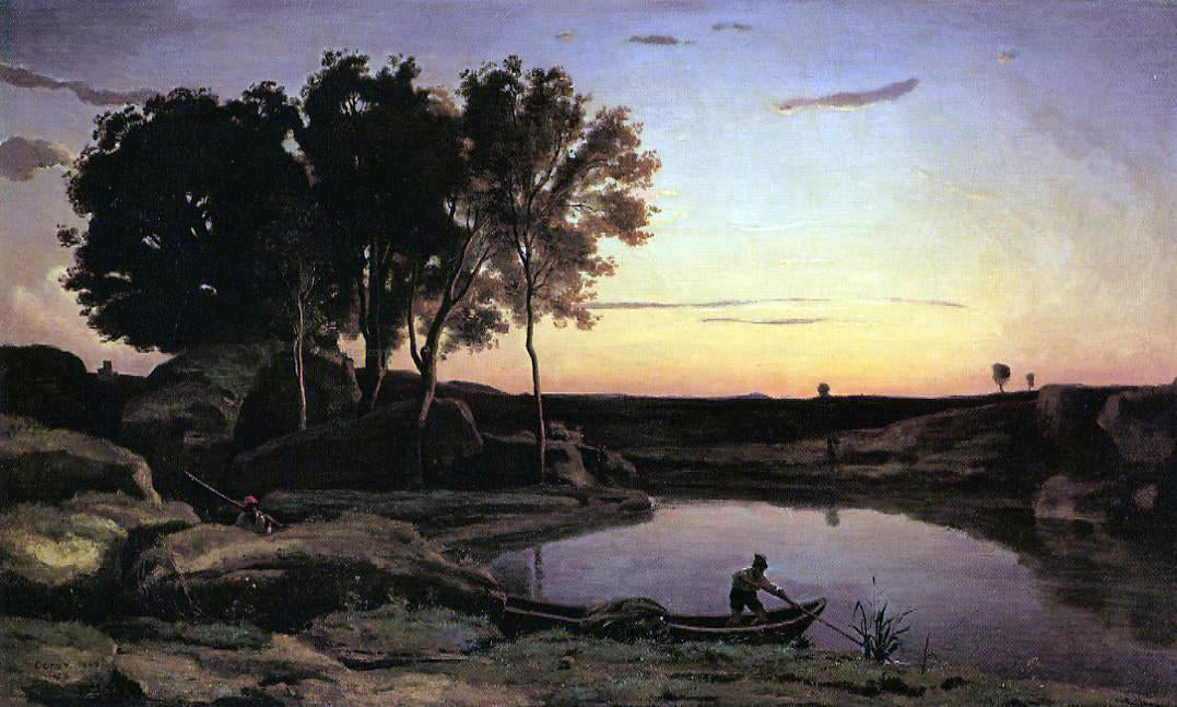  Jean-Baptiste-Camille Corot Evening Landscape (also known as The Ferryman, Evening) - Canvas Print