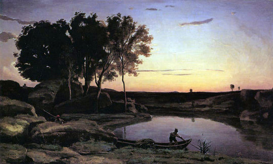  Jean-Baptiste-Camille Corot Evening Landscape (also known as The Ferryman, Evening) - Canvas Print