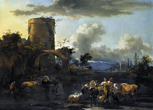  Nicolaes Berchem Evening Landscape - Canvas Print