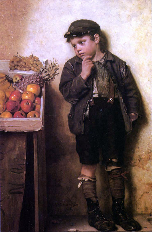  John George Brown Eying the Fruit Stand - Canvas Print