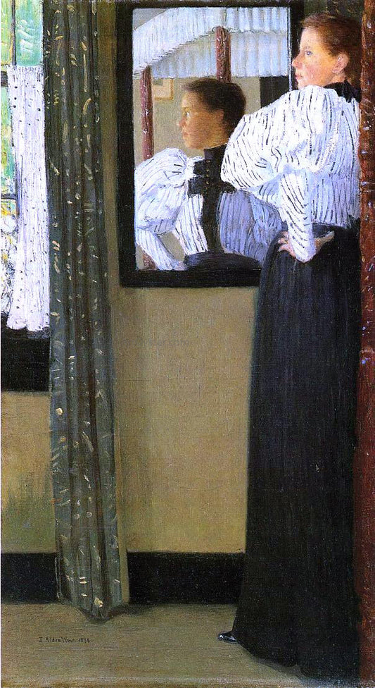  Julian Alden Weir Face Reflected in a Mirror - Canvas Print
