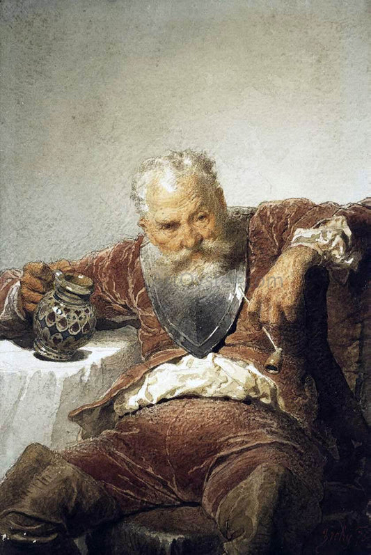  Mihaly Zichy Falstaff with a Tankard of Wine and a Pipe - Canvas Print