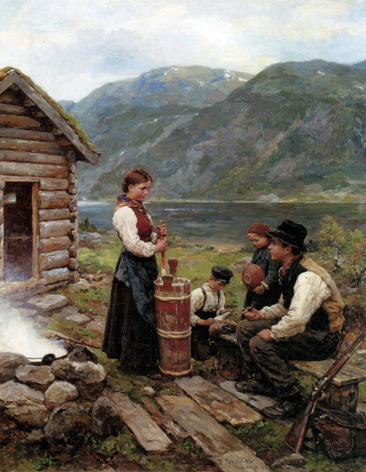  Jahn Ekenaes Familie Norsk Fjordlandskap - Canvas Print
