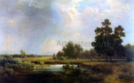  Eduard Schleich Farmhouse by a Pond - Canvas Print