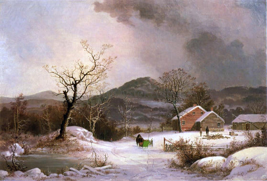  George Henry Durrie Farmstead and Sleigh in Winter - Canvas Print