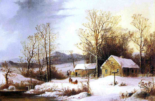  George Henry Durrie Farmstead in Winter - Canvas Print