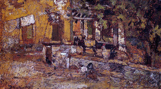  Adolphe-Joseph-Thomas Monticelli Farmyard with Donkeys and Roosters - Canvas Print