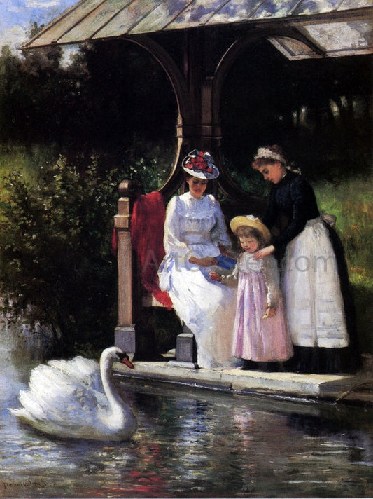  Percival DeLuce Feeding Swans, Central Park - Canvas Print