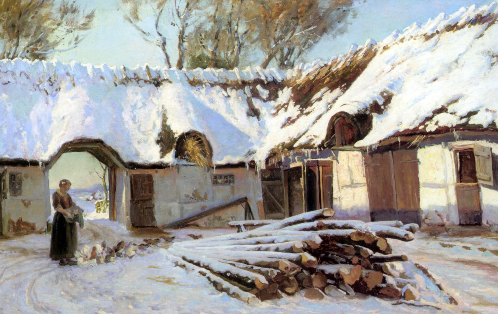  Viggo Frederick Pedersen Feeding the Chickens - Canvas Print