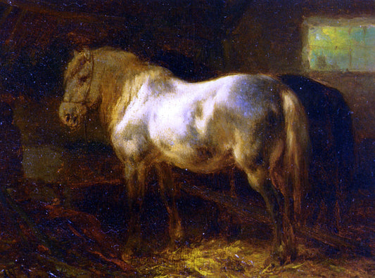  Wouter Verschuur Feeding the Horses in a Stable - Canvas Print
