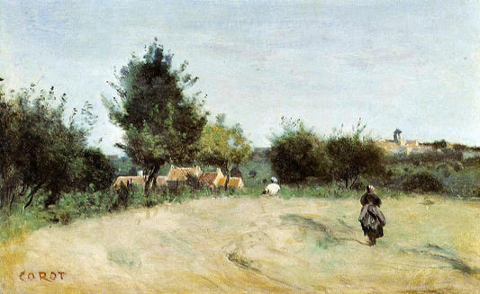  Jean-Baptiste-Camille Corot Field Above the Village (also known as Marcoussis) - Canvas Print