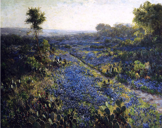  Julian Onderdonk Field of Texas Bluebonnets and Prickly Pear Cacti - Canvas Print