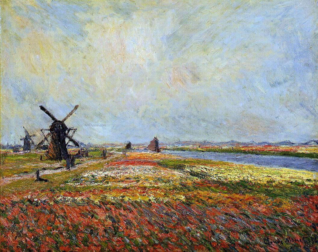  Claude Oscar Monet A Field of Flowers and Windmills near Leiden - Canvas Print