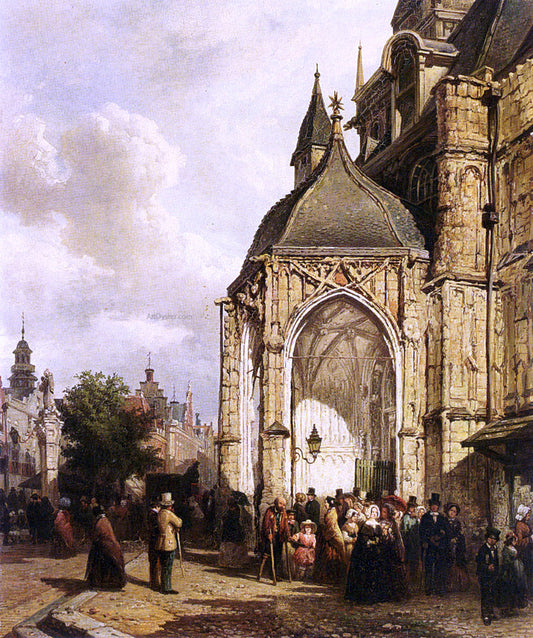  Elias Pieter Van Bommel Figures At The Entrance Of The St. Stevens Church, Nijmegen - Canvas Print