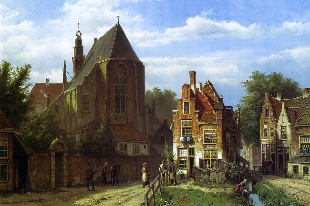  Willem Koekkoek Figures in a Dutch Town - Canvas Print