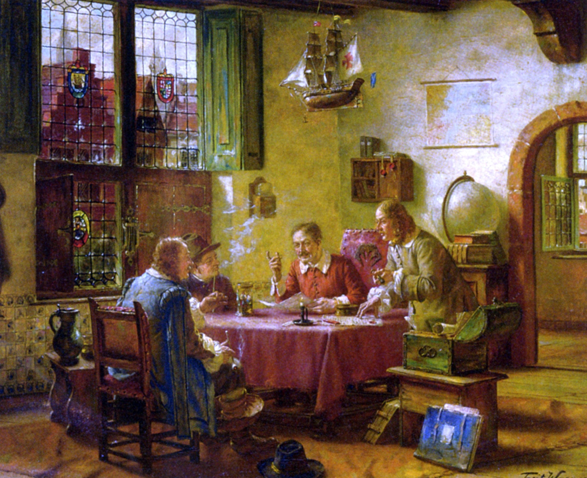  Fritz Wagner Figures in an Interior - Canvas Print