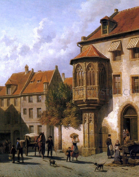  Jacques Francois Carabain Figures in the Street of a Dutch Town - Canvas Print