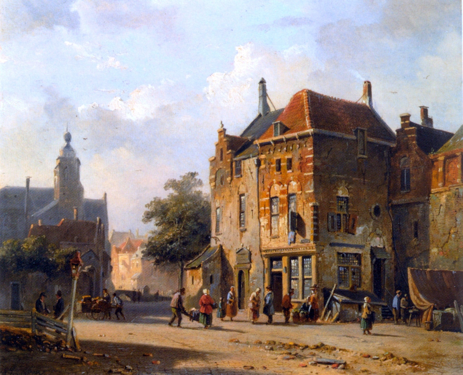 Adrianus Eversen Figures in the Streets of a Dutch Town - Canvas Print