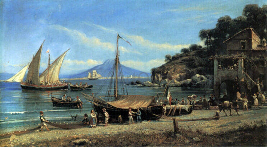  Giovanni Serritelli Figures on a beach near Naples - Canvas Print