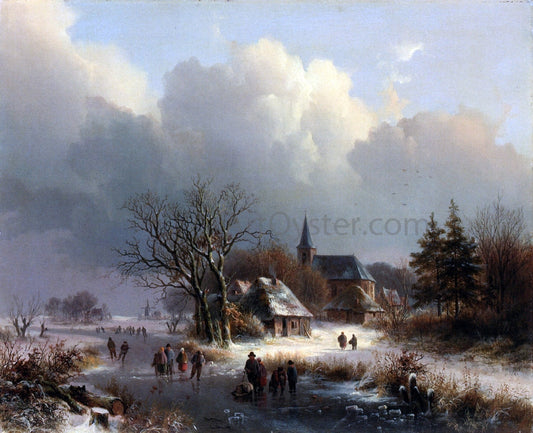  Johann Bernard Klombeck Figures on a Frozen River in Winter - Canvas Print