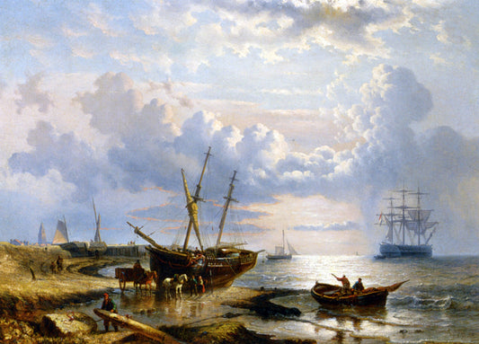  George Willem Opdenhoff Figures on the Beach - Canvas Print
