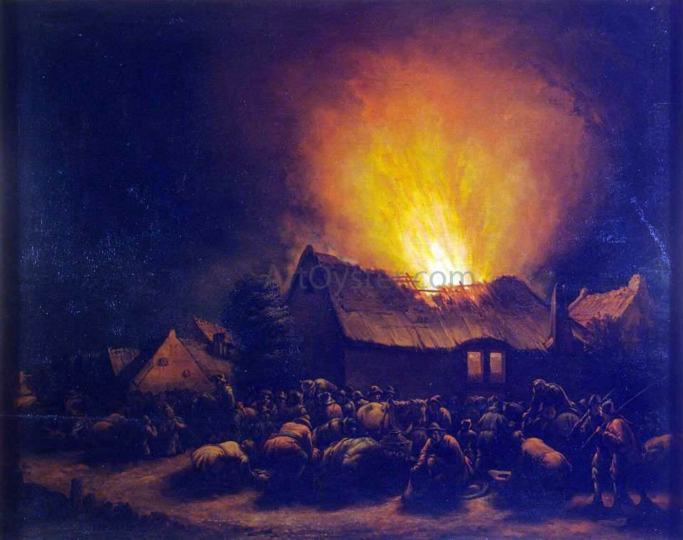  Egbert Van der Poel Fire in a Village - Canvas Print