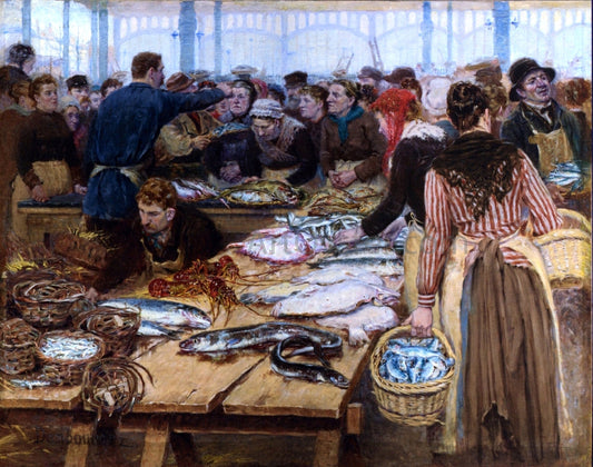  Edouard-Jean Dambourgez Fish Auction at Les Halles - Canvas Print