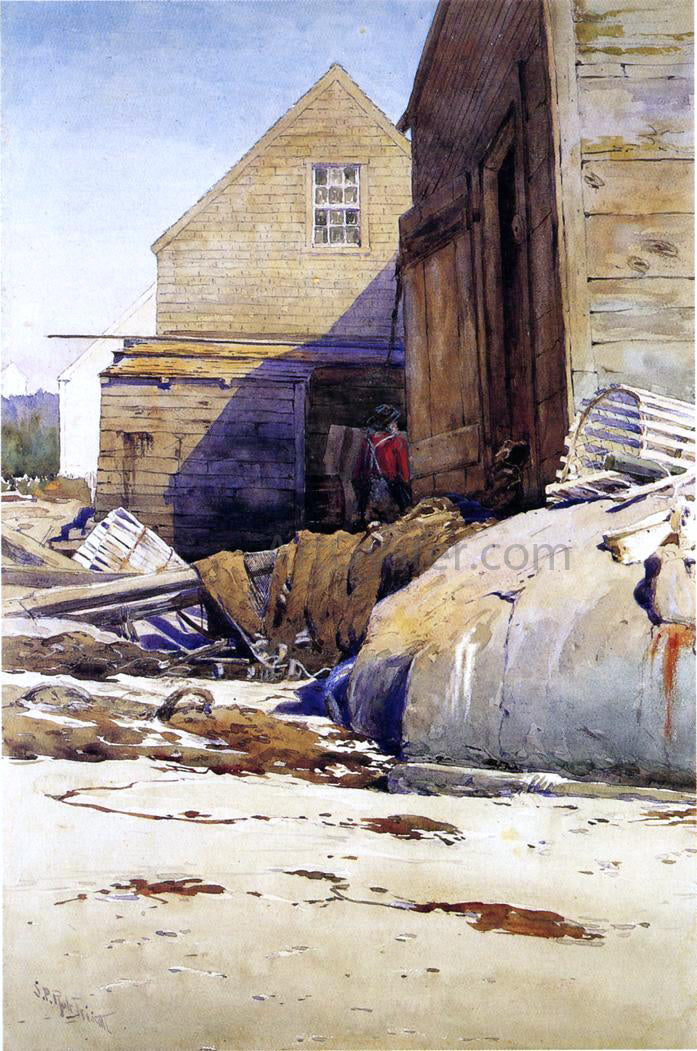  Samuel R Triscott Fish Houses and Beach - Canvas Print