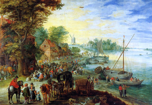  The Elder Jan Bruegel Fish Market on the Banks of the River - Canvas Print