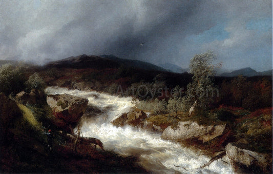 Herman Herzog Fisherman by a Waterfall - Canvas Print