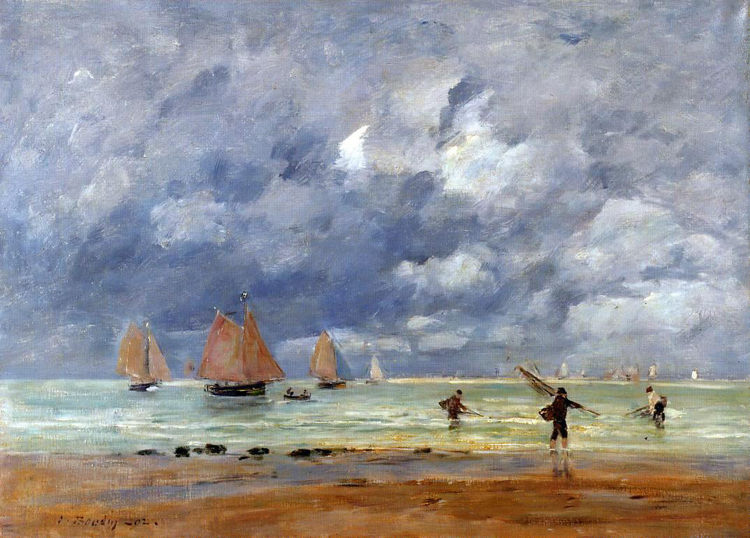  Eugene-Louis Boudin Fishermen and Sailboats near Trouville - Canvas Print