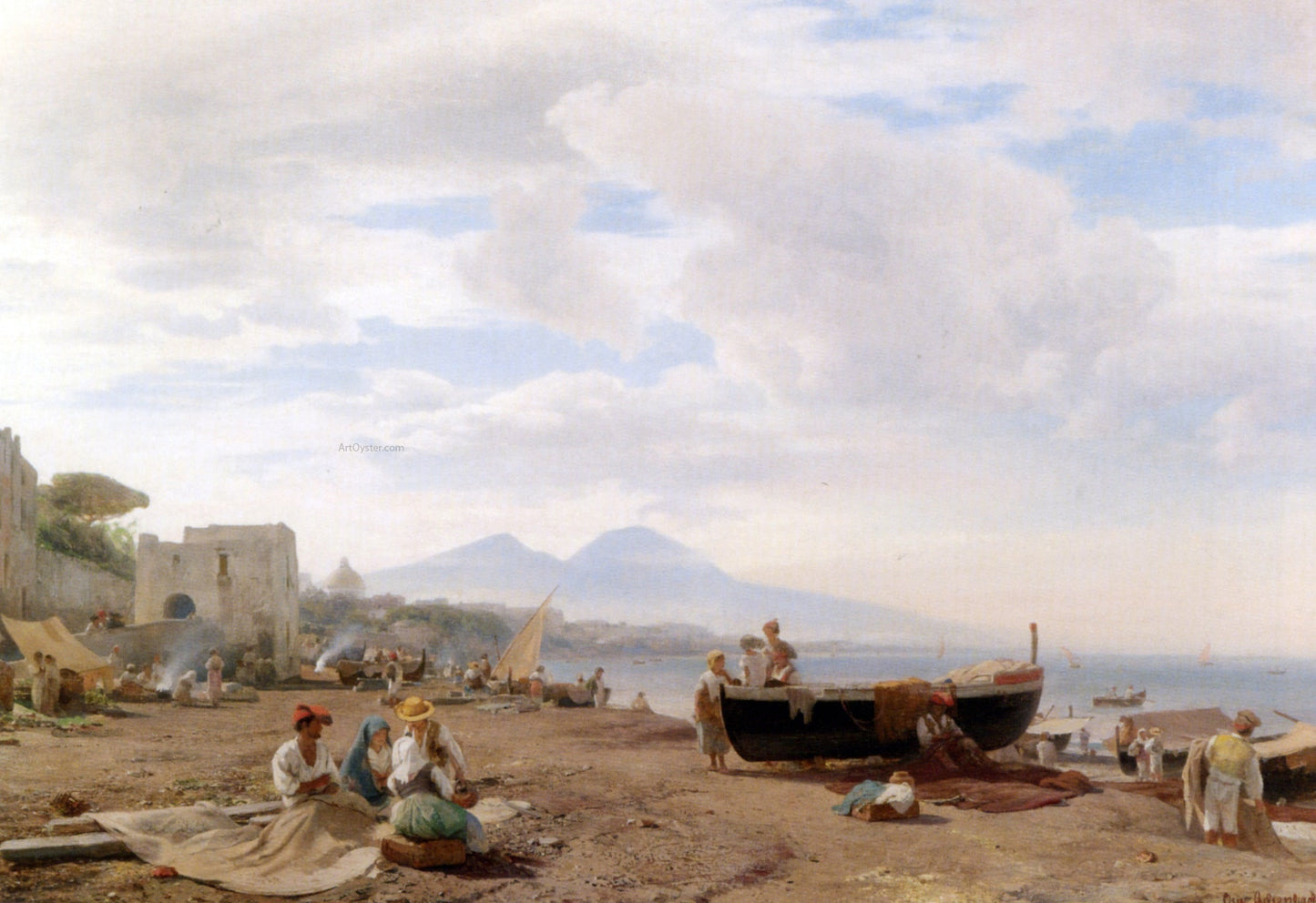  Oswald Achenbach Fishermen on the Amalfi coast - Canvas Print