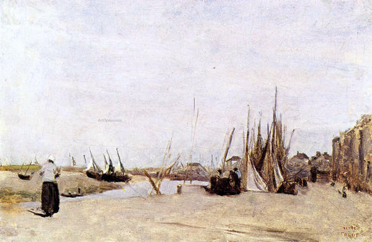  Jean-Baptiste-Camille Corot Fishermen's Quay, Trouville - Canvas Print