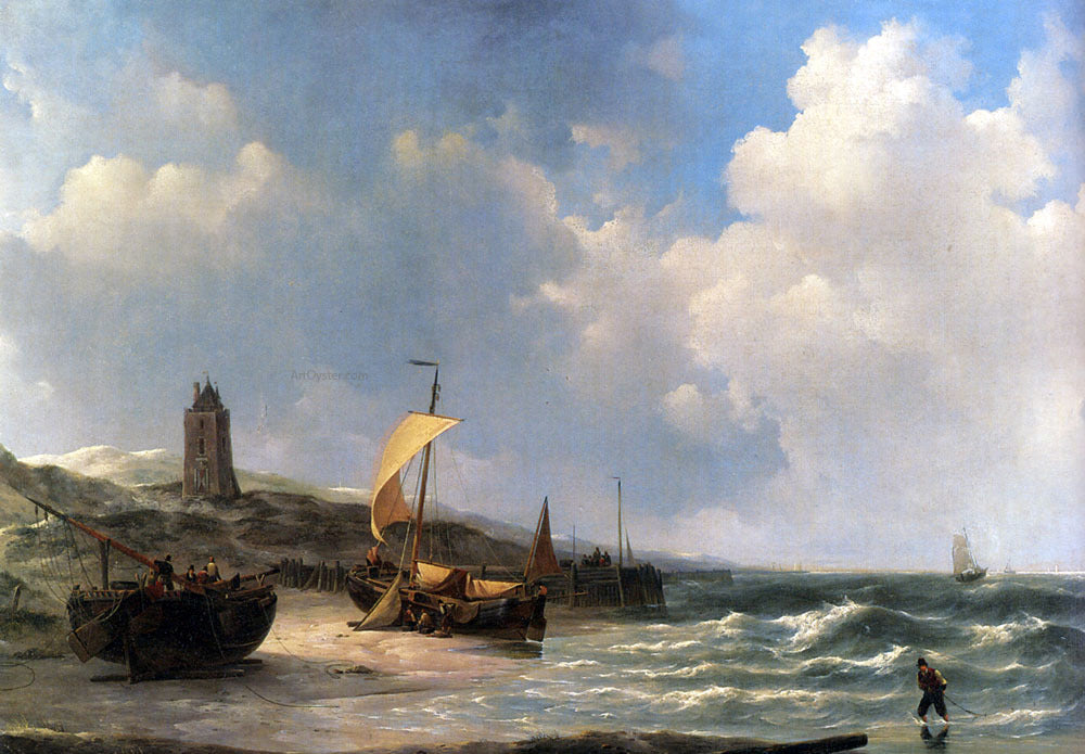  Jan Christianus Schotel Fishing Boats at Low Tide - Canvas Print
