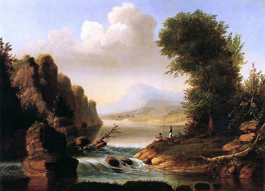  George Henry Durrie Fishing by a River - Canvas Print