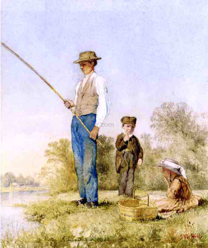  John William Hill Fishing on a Lake - Canvas Print