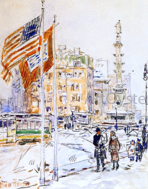  Frederick Childe Hassam Flags, Columbus Circle - Canvas Print