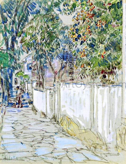  Frederick Childe Hassam Flagstone Sidewalk, Portsmouth, New Hampshire - Canvas Print