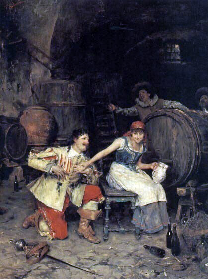  Federico Andreotti Flirtation in the Wine Cellar - Canvas Print