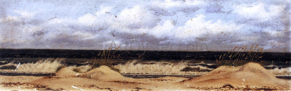 William Aiken Walker Florida Beach Scene with Sand Dunes, Sea Oats and Surf Canv