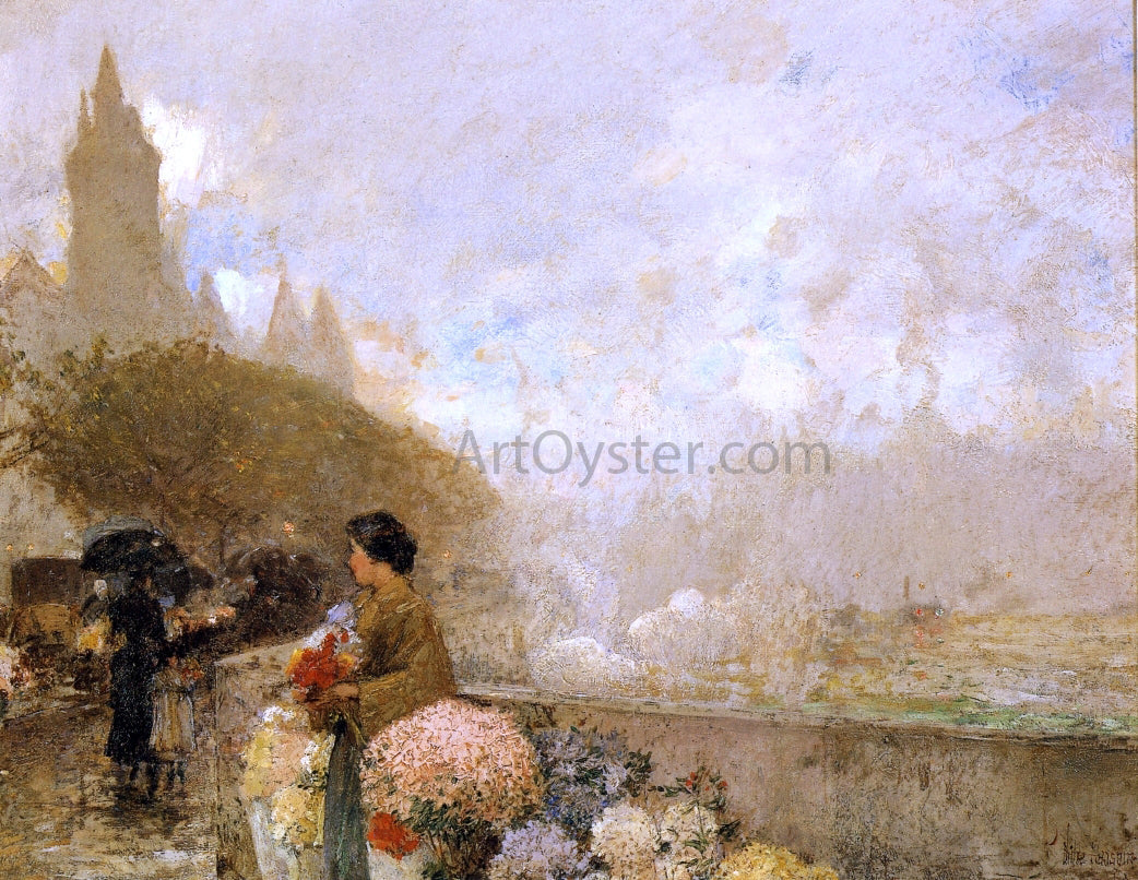  Frederick Childe Hassam Flower Girl by the Seine, Paris - Canvas Print