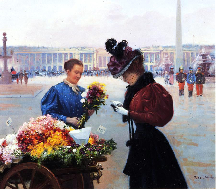  Fernand De Launay A Flower Merchant, Place de la Concorde, Paris - Canvas Print