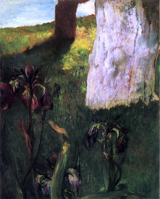  John La Farge Flowers, Blue Iris, with Trunk of Dead Apple-Tree - Canvas Print
