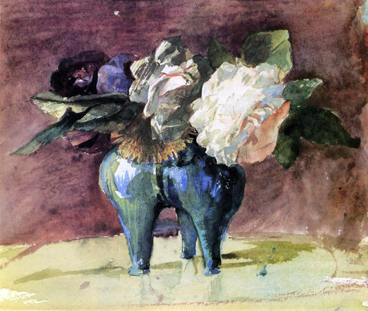  John La Farge Flowers. In a Blue Chinese Vase, of Antique Shape - Canvas Print