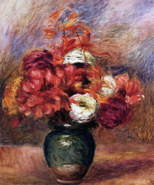  Pierre Auguste Renoir Flowers in a Green Vase - Dahlilas and Asters - Canvas Print