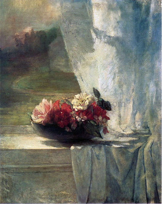  John La Farge Flowers in a Persian Porcelain Water Bowl (also known as Flowers on a Windowsill) - Canvas Print